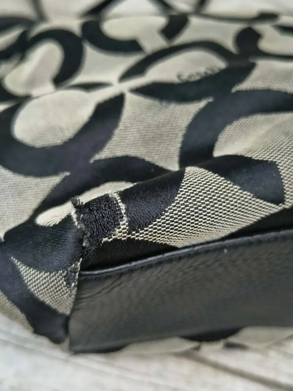 Coach Black & Beige Op Art Signature Canvas Large Tote Bag